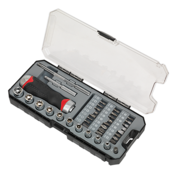 Sealey AK64905 Fine Tooth Ratchet Screwdriver Socket & Bit Set 38pc