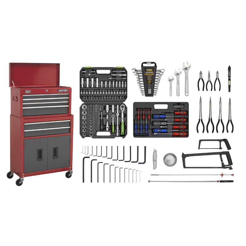 Sealey AP2200BBCOMBO American PRO® Topchest & Rollcab Combination 6 Drawer with 170pc Tool Kit - Red/Grey