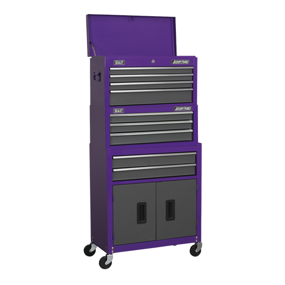 Sealey AP2200BBCPSTACK Topchest, Mid-Box & Rollcab 9 Drawer Stack - Purple