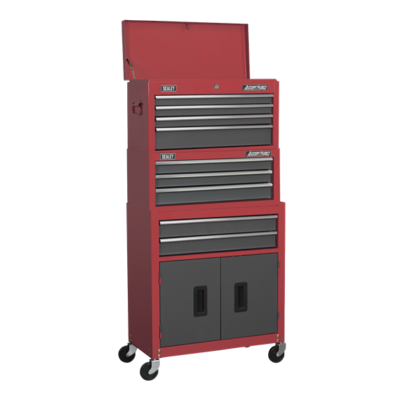 Sealey AP2200BBSTACK Topchest, Mid-Box & Rollcab 9 Drawer Stack - Red