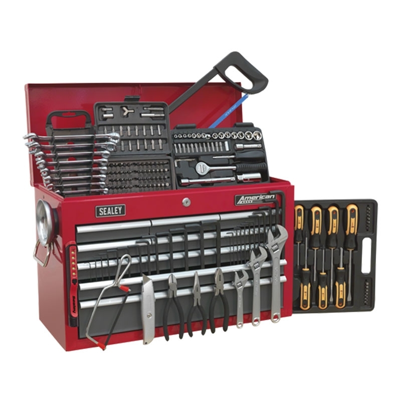 Sealey AP22509BBCOMB American PRO® Topchest 9 Drawer with 205pc Tool Kit - Red/Grey
