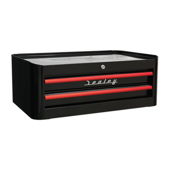 Sealey AP28102BR Mid-Box 2 Drawer Retro Style - Black with Red Anodised Drawer Pulls