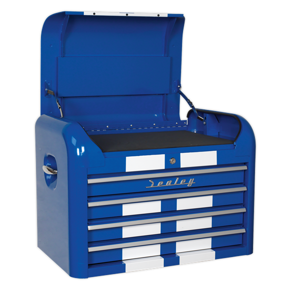 Sealey AP28104BWS Topchest 4 Drawer Retro Style - Blue with White Stripes