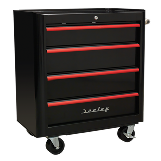 Sealey AP28COMBO2BR Retro Style Topchest, Mid-Box & Rollcab Combination 10 Drawer - Black with Red Anodised Drawer Pulls