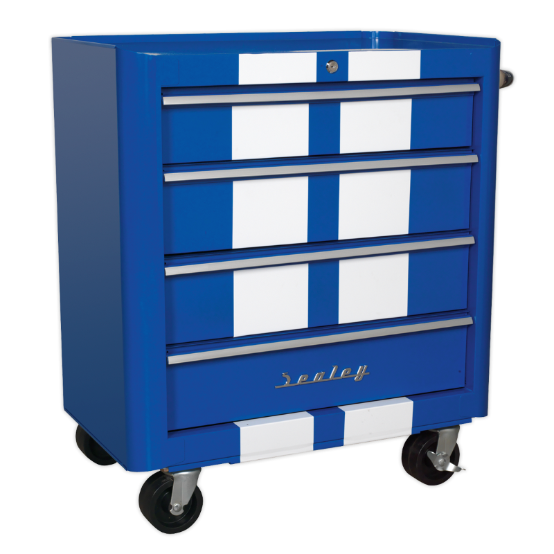 Sealey Rollcab 4 Drawer Retro Style - Blue with White Stripes