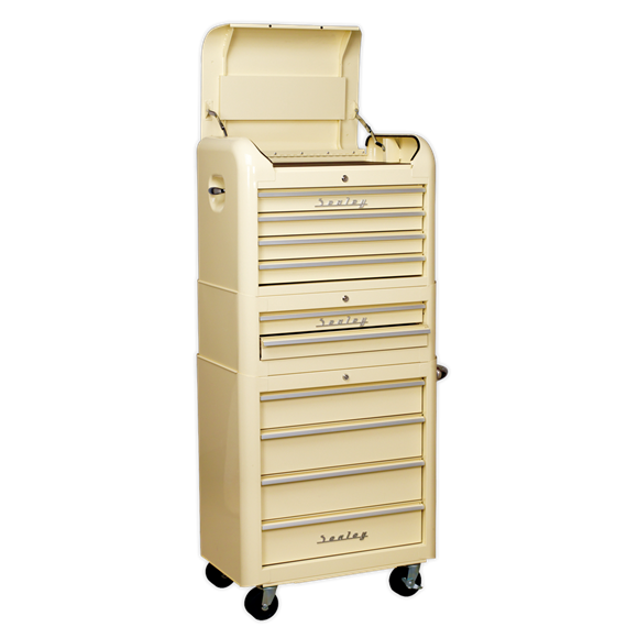 Sealey AP28COMBO2 Retro Style Topchest, Mid-Box & Rollcab Combination 10 Drawer Cream