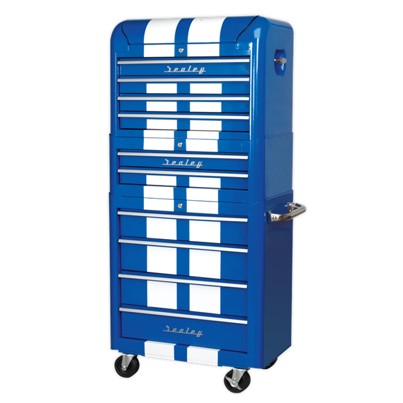 Sealey AP28COMBO2BWS Retro Style Topchest, Mid-Box & Rollcab Combination 10 Drawer Blue/White Stripes