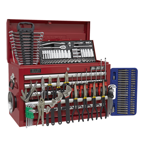 Sealey AP33059COMBO Topchest 5 Drawer with Ball Bearing Slides - Red & 140pc Tool Kit