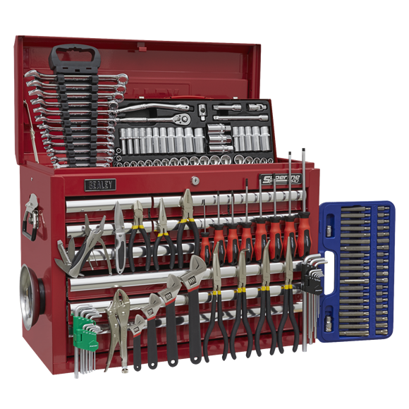 Sealey AP33109COMBO Topchest 10 Drawer with Ball Bearing Slides - Red & 140pc Tool Kit