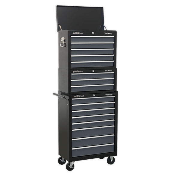 Sealey AP35STACK Tool Chest Combination 16 Drawer with Ball Bearing Slides - Black/Grey