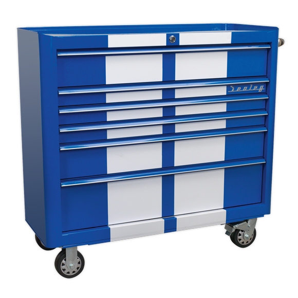 Sealey AP41206BWS Rollcab 6 Drawer Wide Retro Style - Blue with White Stripes