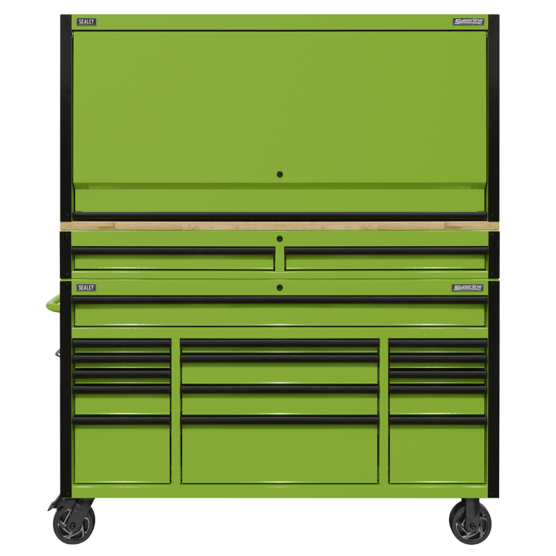 Sealey AP6115BECOMBO1 Superline PRO® Black Edition Mobile Trolley with Wooden Worktop, Hutch & 2 Drawer Riser 15 Drawer 1549mm