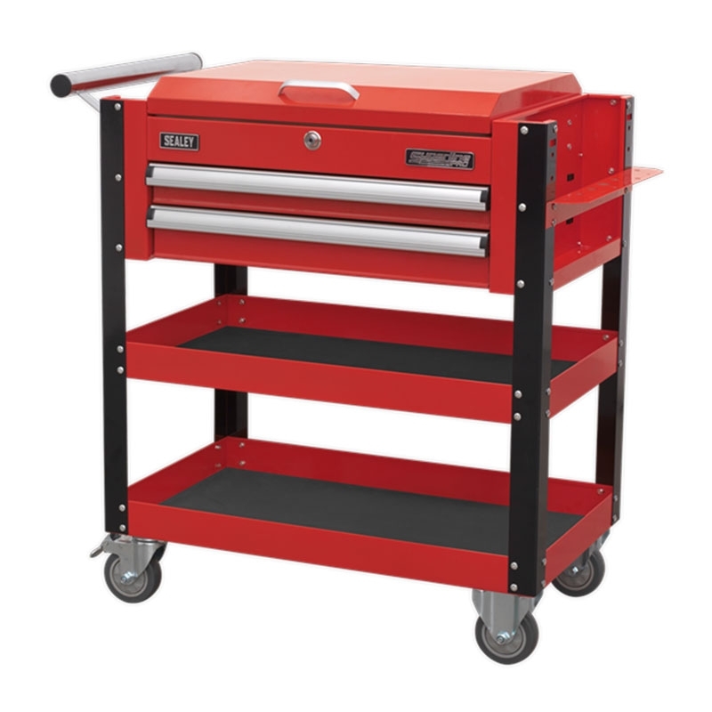 Sealey AP760M Superline PRO® Heavy-Duty Mobile Tool & Parts Trolley with Lockable Top & 2 Drawers - Red