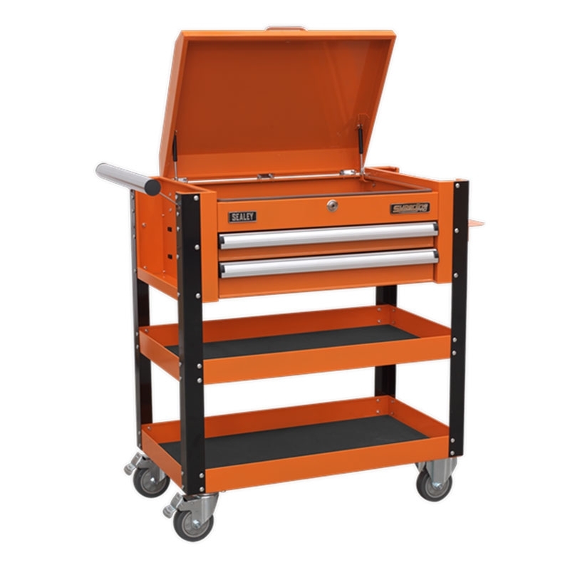 Sealey AP760MO Superline PRO® Heavy-Duty Mobile Tool & Parts Trolley with Lockable Top & 2 Drawers - Orange