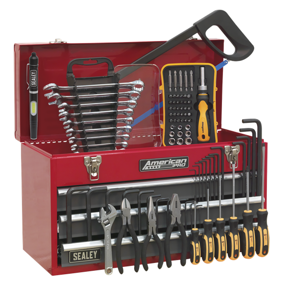 Sealey AP9243BBCOMBO Portable Tool Chest 3 Drawer with Ball Bearing Slides - Red/Grey & 93pc Tool Kit