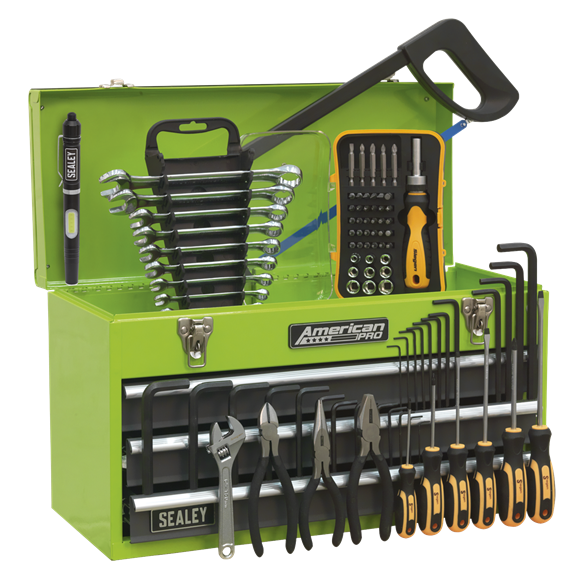 Sealey AP9243BBHVCOM Portable Tool Chest 3 Drawer with Ball Bearing Slides - Hi-Vis & 93pc Tool Kit