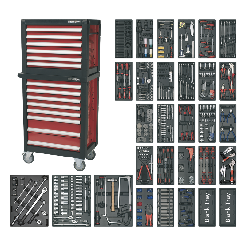 Sealey Topchest & Rollcab Combination 14 Drawer with Ball-Bearing Slides & 1233pc Tool Kit