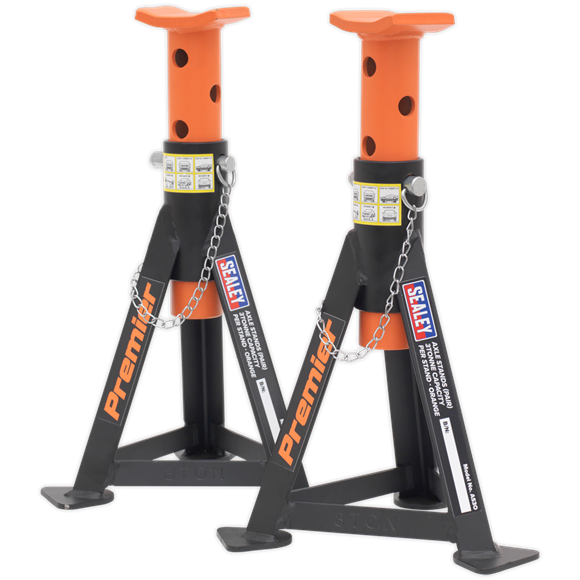 Sealey AS3O Axle Stands (Pair) 3tonne Capacity per Stand - Orange