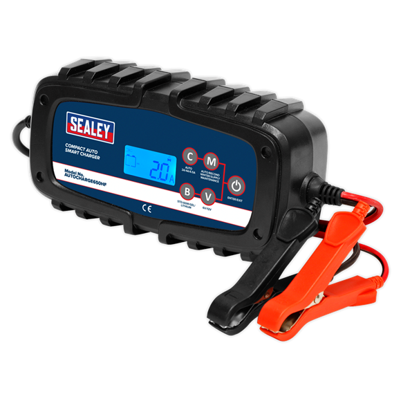 Sealey AUTOCHARGE650HF Compact Auto Smart Charger 6.5A 9-Cycle 6/12V - Lithium