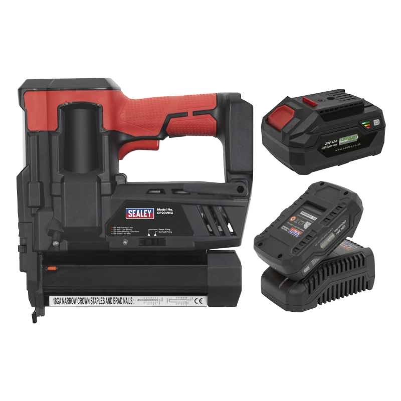 Sealey CP20VNGKIT Cordless Staple/Nail Gun Kit 18G 20V SV20 Series - 2 Batteries