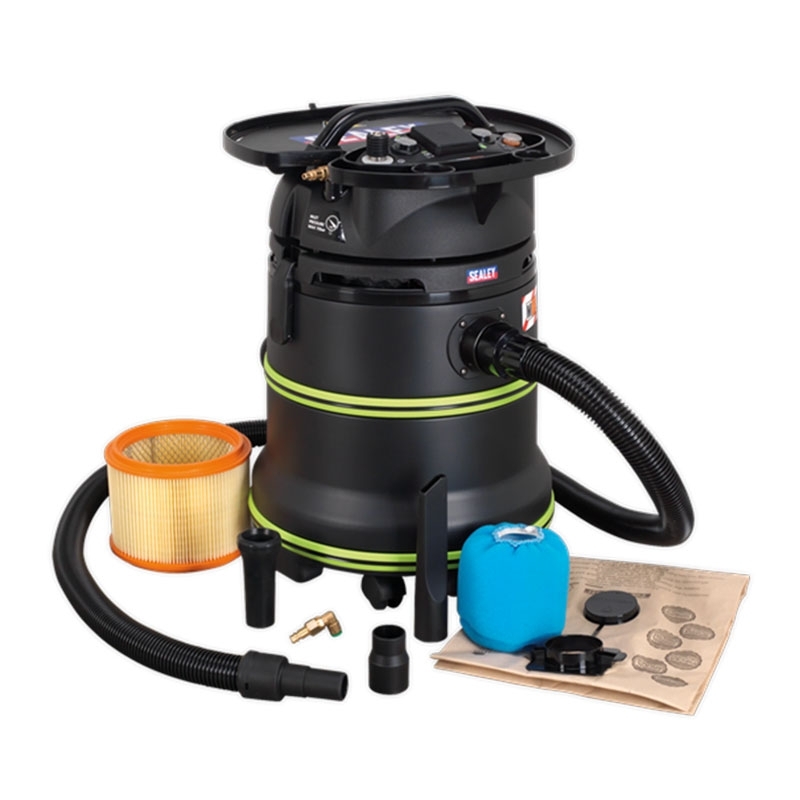 Sealey DFS35M Vacuum Cleaner Industrial Dust-Free Wet/Dry 35L 1000W/230V Plastic Drum Class M Self-Clean Filter