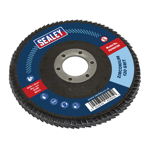 Sealey FD100120 Flap Disc Zirconium Ø100mm Ø16mm Bore 120Grit