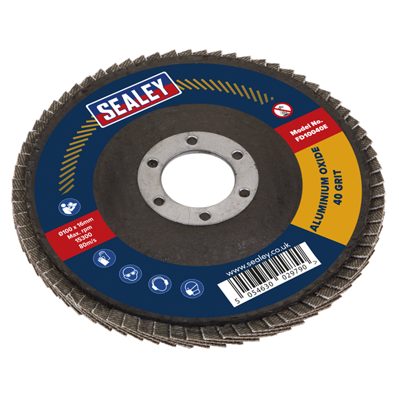 Sealey FD10040E Flap Disc Aluminium Oxide Ø100mm Ø16mm Bore 40Grit