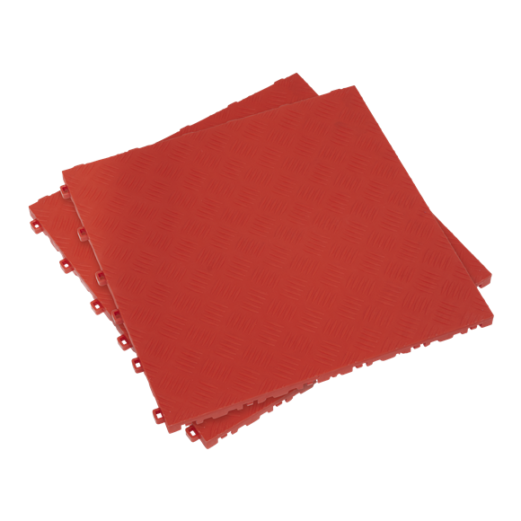 Sealey FT3R Polypropylene Floor Tile 400 x 400mm - Red Treadplate - Pack of 9