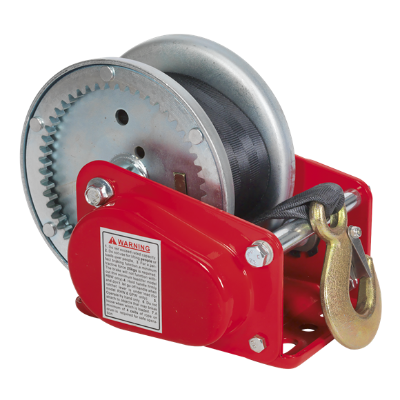 Sealey GWW2000B Geared Hand Winch with Brake & Webbing 900kg Capacity
