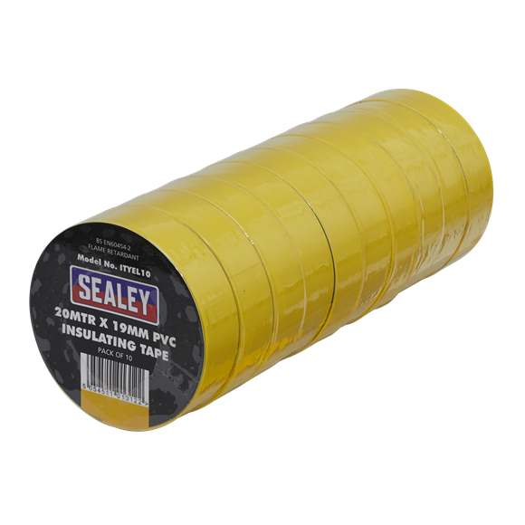 Sealey ITYEL10 PVC Insulating Tape 19mm x 20m Yellow Pack of 10