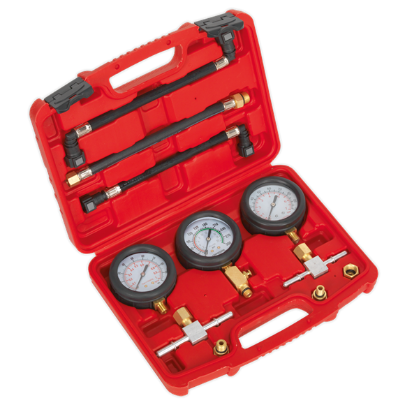 Sealey MS100 Motorcycle Compression & Fuel Pressure Gauge Set 3pc