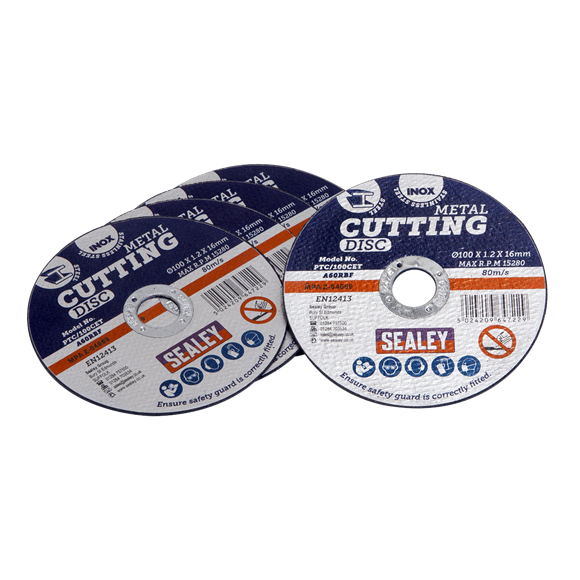 Sealey PTC/100CET5 Cutting Disc Ø100 x 1.2mm 16mm Bore Pack of 5