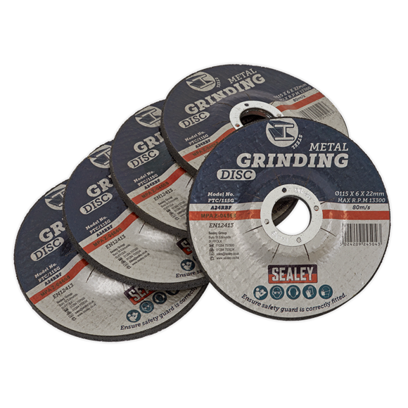Sealey PTC/115G5 Grinding Disc Ø115 x 6mm Ø22mm Bore - Pack of 5