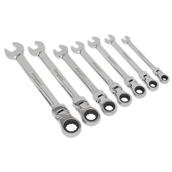 Sealey S01143 Flexible Head Ratchet Combination Spanner Set 7pc Metric