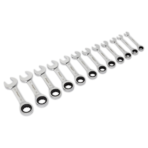 Sealey S0633 Stubby Ratchet Combination Spanner Set 12pc Metric