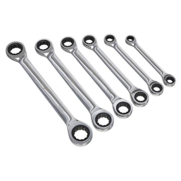 Sealey S0636 Double End Ratchet Ring Spanner Set 6pc Metric