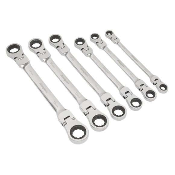 Sealey S0806 Flexi-Head Double End Ratchet Ring Spanner Set 6pc Metric