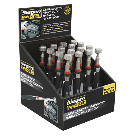 Sealey S0823DB Heavy-Duty Magnetic Pick-Up Tool 3.6kg Capacity Display Box of 16