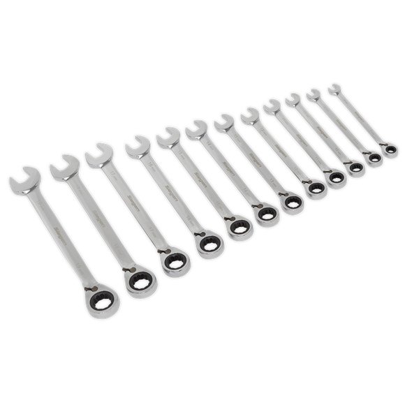 Sealey S0840 Reversible Ratchet Combination Spanner Set 12pc Metric