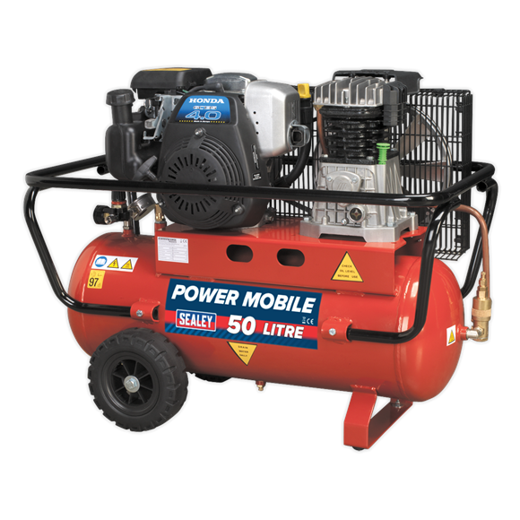 Sealey SA5040 Air Compressor 50L Belt Drive Petrol Engine 4hp