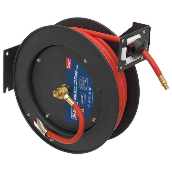 Sealey SA841 Retractable Air Hose Metal Reel 15m Ø10mm ID Rubber Hose