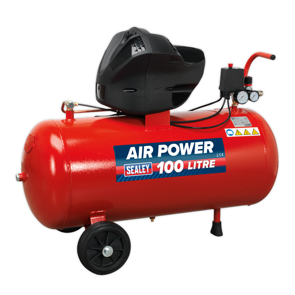 Sealey SAC10030F Air Compressor 100L V-Twin Direct Drive 3hp Oil Free