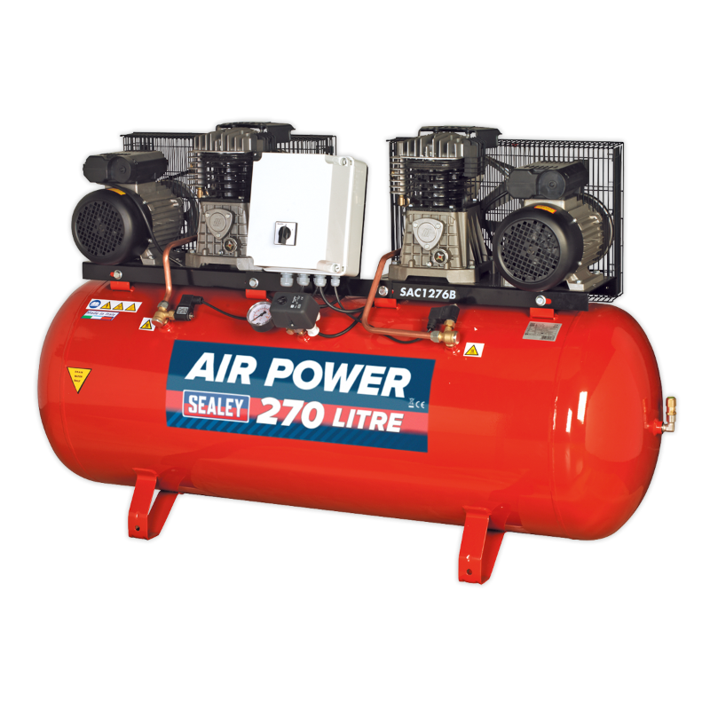 Sealey SAC1276B Air Compressor 270L Belt Drive 2 x 3hp with Cast Cylinders