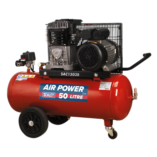 Sealey Air Compressor 50L Belt Drive 3hp with Cast Cylinders & Wheels
