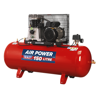 Sealey SAC2153B Air Compressor 150L Belt Drive 3hp with Cast Cylinders