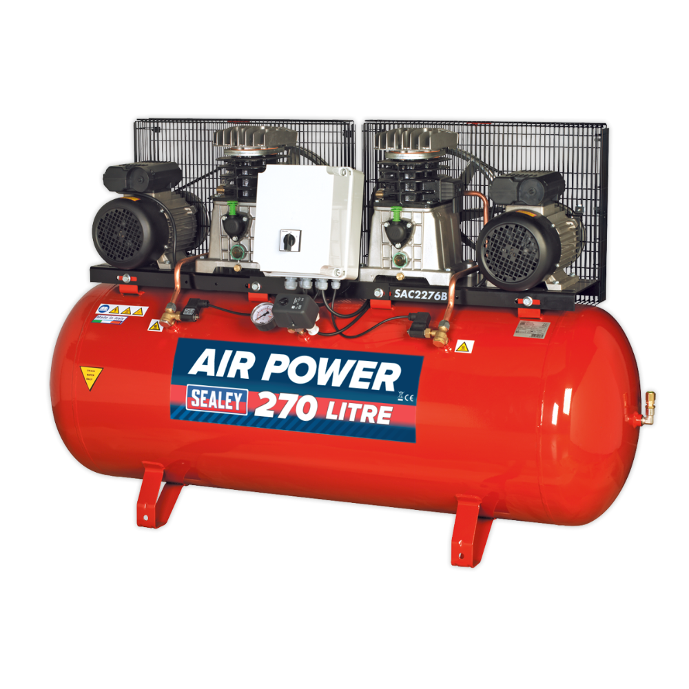 Sealey SAC2276B Air Compressor 270L Belt Drive 2 x 3hp with Cast Cylinder
