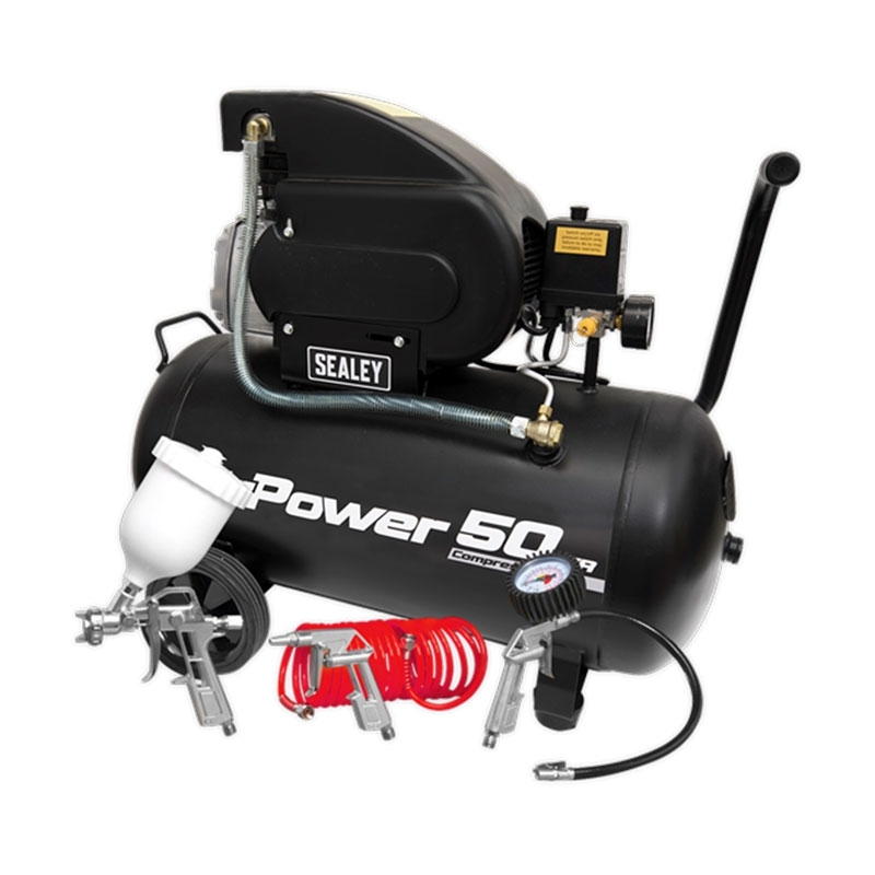 Sealey SAC5020APK Air Compressor 50L Direct Drive 2hp with 4pc Air Accessory Kit