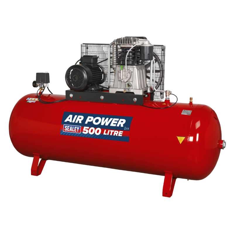 Sealey SAC55075B Air Compressor 500L Belt Drive 7.5hp 3ph 2-Stage with Cast Cylinders