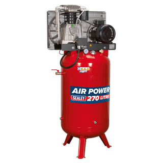 Sealey SACV52775B Air Compressor 270L Vertical Belt Drive 7.5hp 3ph 2-Stage with Cast Cylinders