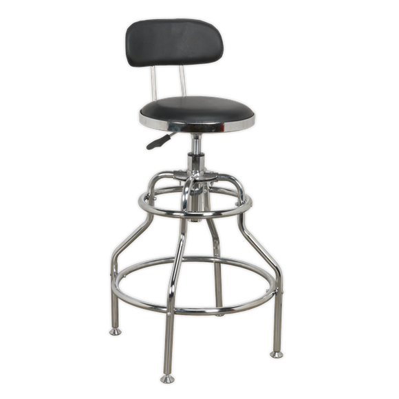 Sealey SCR14 Workshop Stool Pneumatic with Adjustable Height Swivel Seat & Back Rest